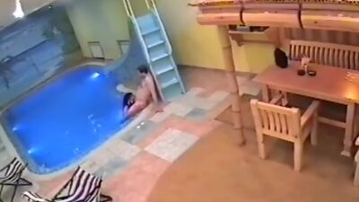 Steamy fuck in the sauna filmed by security cam!