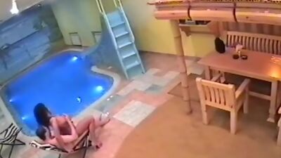 Steamy fuck in the sauna filmed by security cam!