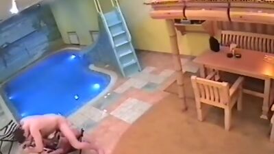 Steamy fuck in the sauna filmed by security cam!