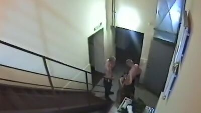 Crazy chick gets double penetrated on the stairs!