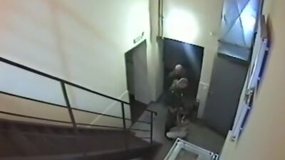 Crazy chick gets double penetrated on the stairs!