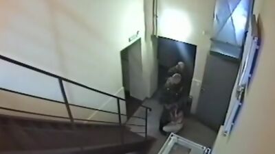 Crazy chick gets double penetrated on the stairs!