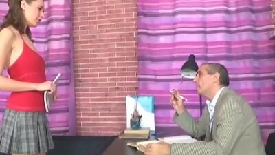 This student gets good grades because she lets the teacher spunk all over her little tits!