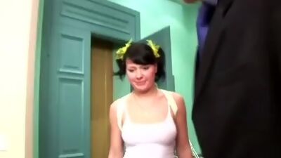 Hot black-haired young chick gets licked by her old teacher