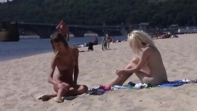 Amazing young nudists touch each other's bodies