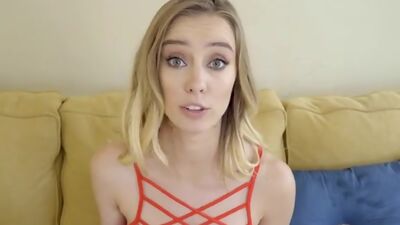 Blonde babe Haley Reed acts like a dog while her stepbrother tells her to suck him off and give him a doggy style fuck