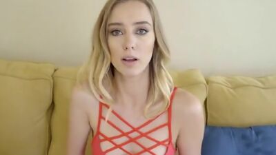 Blonde babe Haley Reed acts like a dog while her stepbrother tells her to suck him off and give him a doggy style fuck