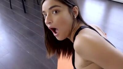 Bouncy teen Emily Willis lets her step brother perv on her before tricking into fucking her bald pussy from behind