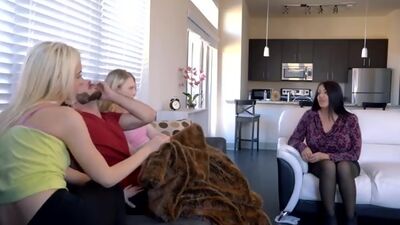 Chloe Cherry and her adopted sister Lily Radar fight over their stepbrothers hardon before agreeing to a family threesome