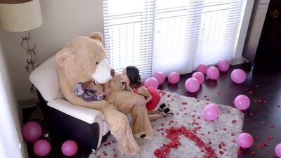 Jasmine Grey accidentally walks in on her stepbros Valentines setup and rides his hardon as he wears a bear costume