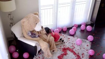 Jasmine Grey accidentally walks in on her stepbros Valentines setup and rides his hardon as he wears a bear costume