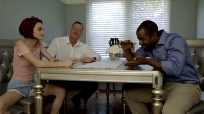 Cock craving student Lola Fae gives her stepdad a deep throat BJ and a wild hardcore stiffie ride in her trimmed pussy