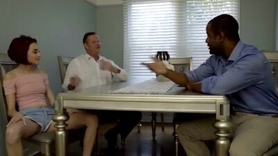 Cock craving student Lola Fae gives her stepdad a deep throat BJ and a wild hardcore stiffie ride in her trimmed pussy