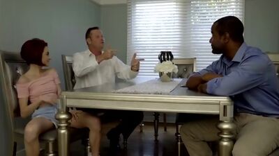 Cock craving student Lola Fae gives her stepdad a deep throat BJ and a wild hardcore stiffie ride in her trimmed pussy