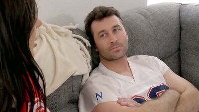 Hot coed Whitney Wright and her stepbro strip for the big game then get down with a BJ and a horny pussy pounding