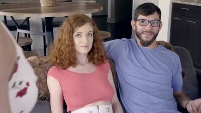 Redhead teen Abby Rains sneaks around with her stepbrother for hardcore fucking and blowjobs all over the house