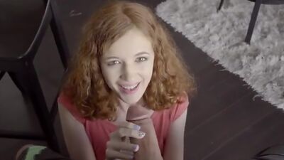 Redhead teen Abby Rains sneaks around with her stepbrother for hardcore fucking and blowjobs all over the house
