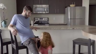 Redhead teen Abby Rains sneaks around with her stepbrother for hardcore fucking and blowjobs all over the house