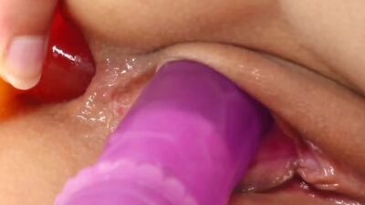 Peaches gets her pussy wet by masturbating with fingers and dildo at Give Me Pink