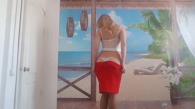 Seductive aunt teases while wearing brown stockings