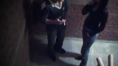 Steamy fuck action at the stairs!