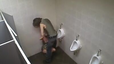 Horny babe fucked in the men's room!