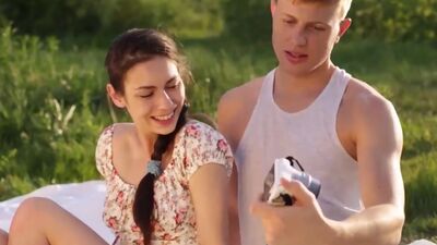 Teen honey takes a fat cock at the picnic