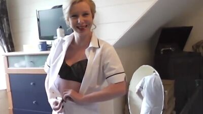 UK mature nurse finger fucked stockinged babe