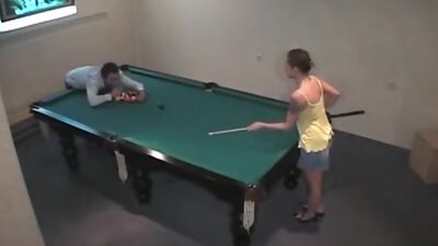 Insatiable guy pounding doll's pussy on the billiard table!