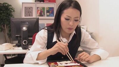 Sexy secretary gives her boss a smoking hot bj & footjob