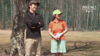 Cute Asian teen girls play a game of strip golf