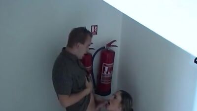 Sneaking from party guys fuck in the corridor!