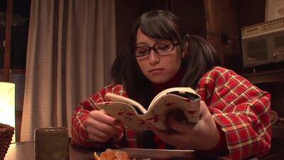 After reading a romance novel, asian curious teen fingers her pussy