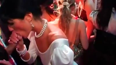 DRUNKSEXORGY - Horny brunette bride eats a big cock in public