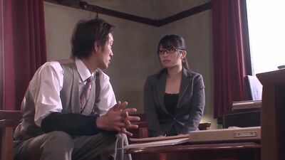 Japanese office slut gets her hairy pussy toyed and fucked hard