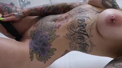 Tattooed redhead peaches steamy shower cum