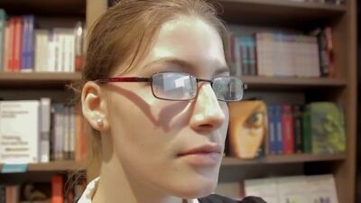 Messy facial for nerdy slut