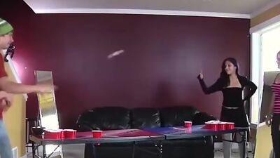 LOSTBETSGAMES - Three girls and one guy play a game of strip beer pong