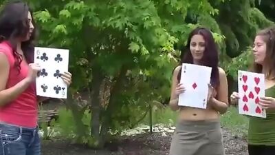 LOSTBETSGAMES - Three girls play strip highest card wins