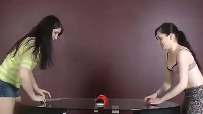LOSTBETSGAMES - Two pretty girls play a strip air hockey game