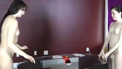 LOSTBETSGAMES - Two pretty girls play a strip air hockey game