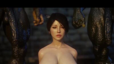 Big tits beauty fucking with monsters in a 3d animation