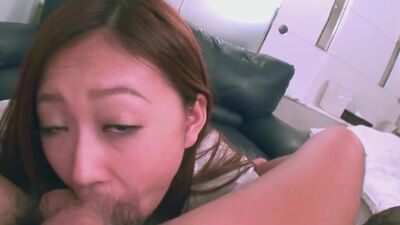 Pretty Japanese sweetheart gives her man a POV blowjob