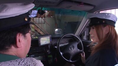 Sexy Japanese driver gives her boss a blowjob