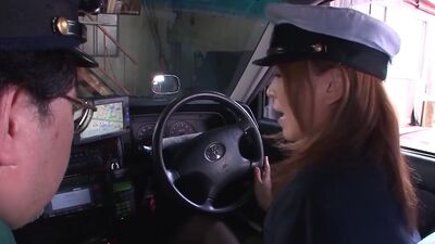 Sexy Japanese driver gives her boss a blowjob