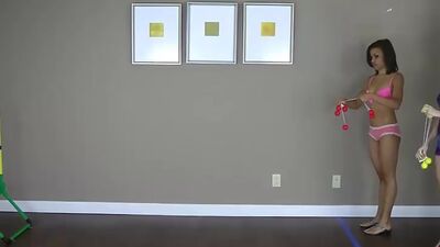 LOSTBETSGAMES - Two beautiful ladies strip while playing toss the balls