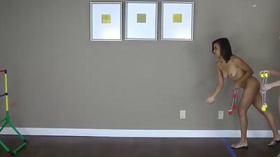 LOSTBETSGAMES - Two beautiful ladies strip while playing toss the balls
