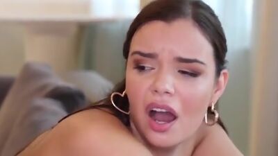 Thick and busty babe Sofia Lee pops her big jugs out of her bra and climbs onto her mans cock to ride him to ecstasy