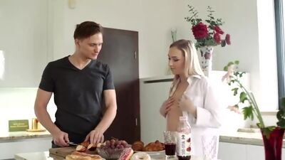 Cock hungry babe Jenny Wild climbs out of bed and into her lovers arms to seduce him into pounding her bare pussy