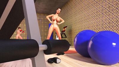Lesbian futa 3D animation in a fiteness gym
